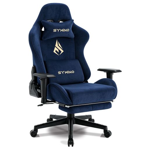SYMINO ファブリック製 ゲーミングチェア オフィスチェア デスクチェア パソコンチェア 布張り 155&deg;リクライニング オットマン付き 高さ調整機能 耐荷重200KG 在宅ワーク ゲーム用 ネイビー｜fleurette
