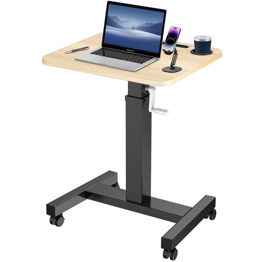 ORMGZINゲーミングデスクパソコンデスクpcデスクローデスク手動昇降式デスクキャスター付き静音速い安定昇降オフィスデスク幅60cmx奥行50cmx高さ79~110cm高さ調節可能作業机仕事用会社用家庭…