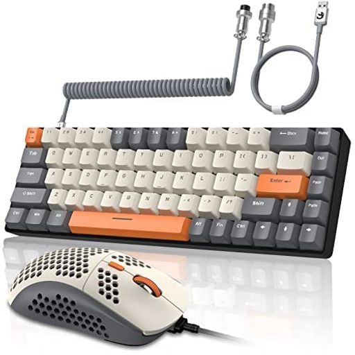 ZIYOULANGT860%メカニカル式キーボードマウスセット青軸有線ゲーミングキーボードマウスRGBバックライト付きテンキーレス全キー防衝突TKL在宅勤務ミニ73キーコイルケーブルusb-c日本語説明書…