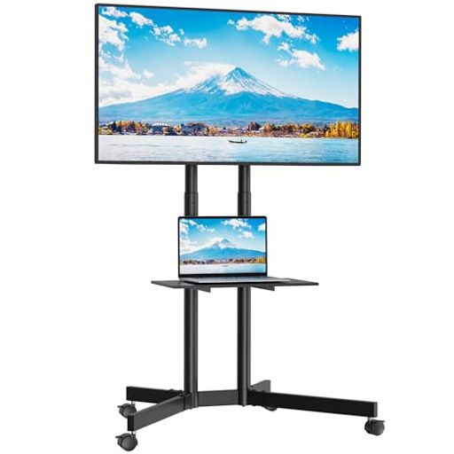 BONTEC移動式壁寄せテレビスタンド32-75インチ液晶テレビに対応スイベルハイタイプキャスター付き高さ調整可能VESA600*400mmまで耐荷重55KG棚板付きブラック