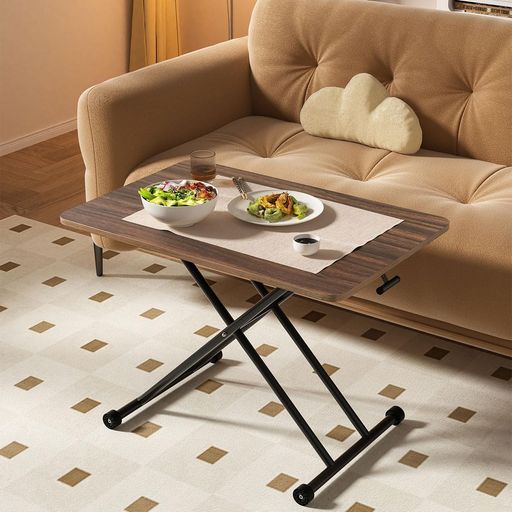 Goripedia昇降式テーブル昇降式デスク升降卓ダイニングテーブル高さ調整幅90x奥行60x高さ11~77無階段調整キャスター付丸角おしゃれダイニングリビング適応組立不要ブラウン