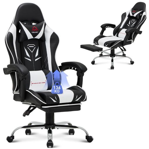 CHAIRKER ゲーミングチェア、PCゲーミングチェア、デスクチェア、人間工学に基づいたチェア、オフィスチェア、ゲーミング、ランバーサポート付き高さ調節可能な、135&deg;チルトロック、eス&hellip;｜fleurette