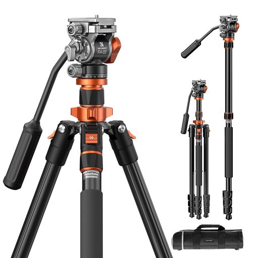 カメラの三脚K&F CONCEPTビデオ三脚ビデオ三脚 200cm のカメラの三脚 一脚可変式 アルミニウム旅行三脚 K234A7+FH-03|fleurette