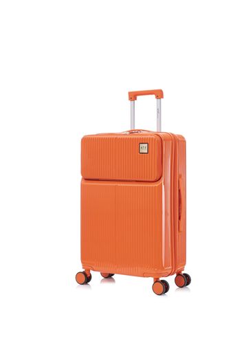 [ATXLUGGAGE]スーツケースフロントオープン軽量耐衝撃ハードキャリーバッグ静音ダブルキャスターTSAロック搭載隠しフック付きビジネス出張海外旅行ファスナータイプ(オレンジ、4~7泊/63L)