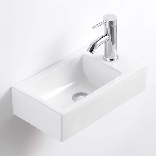 【排水セット付き】 手洗い器 壁掛け 手洗器 陶器 洗面ボウル 洗 手洗いボウル 壁付け型 37*18*9CM 蛇口右?｜fleurette