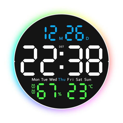 Danmukeji デジタル時辰儀 目覚まし時計時辰儀 LED多役立つこと 柱時計 円型 大画面 七色佇まい灯跳秒 第四次元 逢い引き見せびらかす 温湿度 10段の明るさは合わせるしカウントダウン夏時間25.5糎 (トリコロールライト)