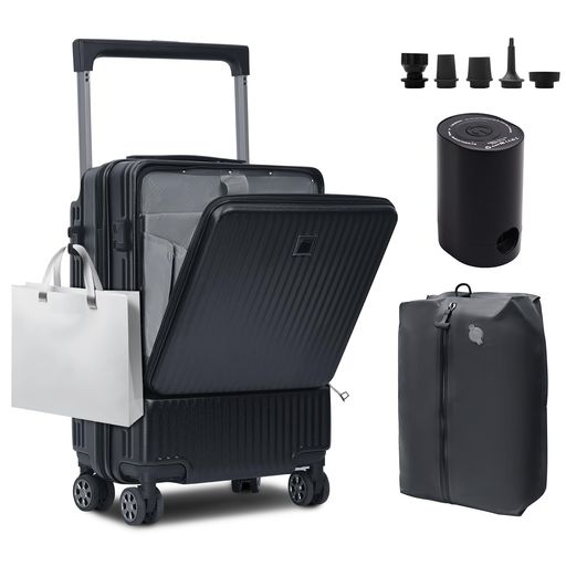 [Dotop]スーツケース3点セット真空圧縮袋付き電動エアポンプ付きキャリーケース機内持ち込み42Lワイドキャリーバー前開きTSAロック軽量静音360度回転ダブルキャスタービジネス出張旅行男…