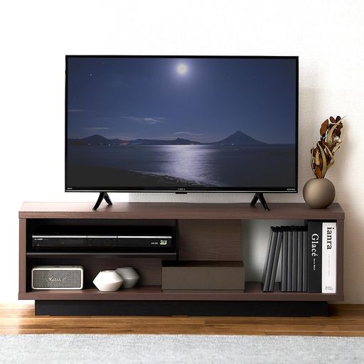 【45型まで対応】アイリスオーヤマ『コードを隠せる』テレビ台収納棚付きAVボードテレビボード幅100cmスタンダードタイプOTS-100SRウォールナット/ブラック