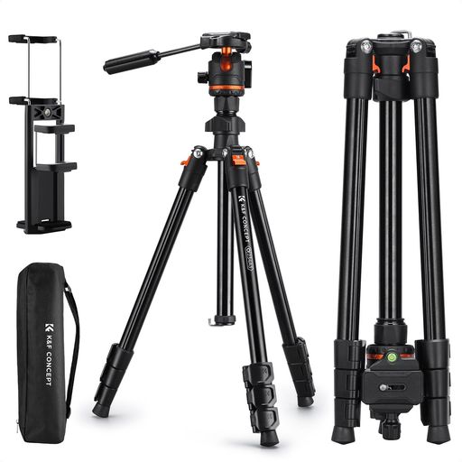 カメラ三脚K&F CONCEPTコンパクトカメラ三脚、マクロ撮影 23mmパイプ径 耐荷重8kg 携帯用トラベルビデオ三脚 iPhone対応、超軽量 最大高さ178cm 360度ボールヘッド付き Vlog用三脚|fleurette