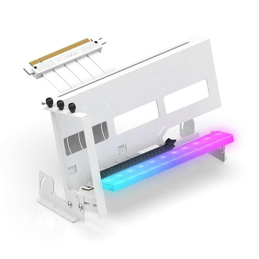 EZDIY-FAB新しいRGB垂直PCIe4.0GPUブラケットマルチアングル調整垂直グラフィックカードホルダーARGB5V3ピンLEDライト同期PCIe4.0X16Gen4白いライザーケーブル付き90度直角17cm