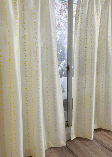 カエイレース(Kaei-lace)日本製パイルミラーレ-スカ-テン遮像性高機能遮熱断熱保温UVカット水玉柄ドット柄幅100cmx丈228cmイエロー2枚組