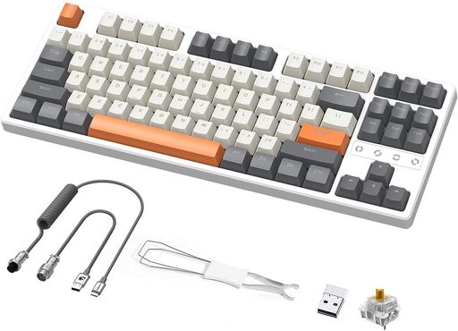 MAMBASNAKExZIYOULANGK87メカニカルゲーミングキーボードコイルケーブルセット87キー無衝突コンパクト三つ接続モードBluetooth5.0/2.4Ghz/Type-Cホットスワップ可能EVA吸音PCBリズム