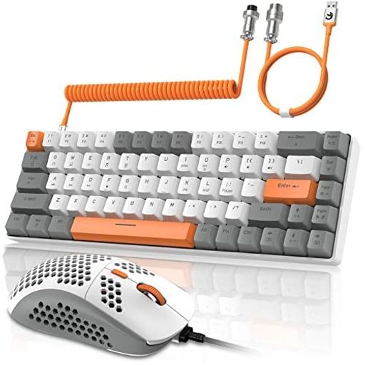 ZIYOULANGT860%メカニカル式キーボードマウスセット赤軸有線ゲーミングキーボードマウスRGBバックライト付きテンキーレス全キー防衝突TKL在宅勤務ミニ73キーコイルケーブルusb-c日本語説明書…