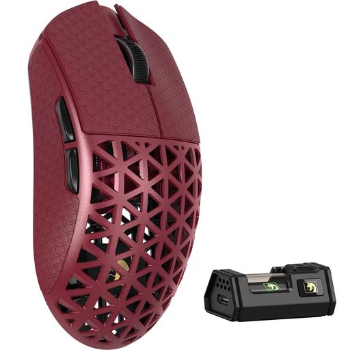 MAMBASNAKE M5 Ultra カーボンファイバー製無線ゲーミングマウス 超軽量39gプラスマイナス3 PAW3950MAX ワイヤレス 8000hz 2.4g/bluetooth/USB-C Nordic52840 グリップテープ付き (レッド)｜fleurette