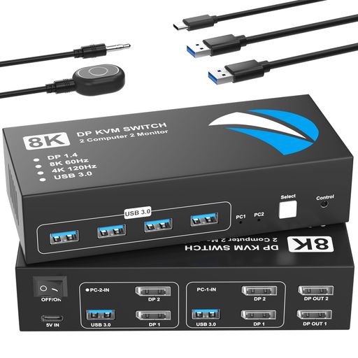 KVM取り替えっこDisplayPort2インプット2最終生産物8K@60HzKVMうつり変わり器マイコン2台管する2台切り替え5Gbps4つのUSB3.0界面鍵盤/二十日鼠/印刷機/他のデバイス相応うDisplayportうつり変わり器