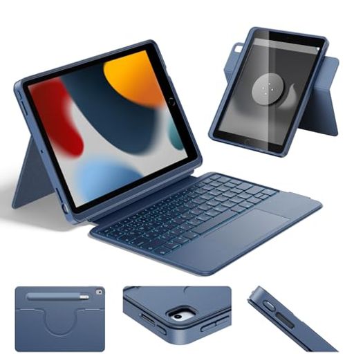 HOUComboキーボードケースforiPad第9世代(10.2インチ2021年)&第8世代(2020年)&第7世代(2019年)マルチタッチトラックパッド搭載7色バックライト薄型軽量回転・着脱可能 8,999円