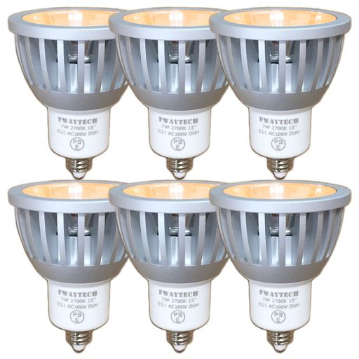 FwaytechLEDスポットライトE11狭角調光対応COB7WダクトレールLEDハロゲン電球形60W~75W相当狭角15度密閉器具対応ダイクロハロゲン6個セット(電球色相当(2700K)本体銀(狭角15度)E11口金 6,504円
