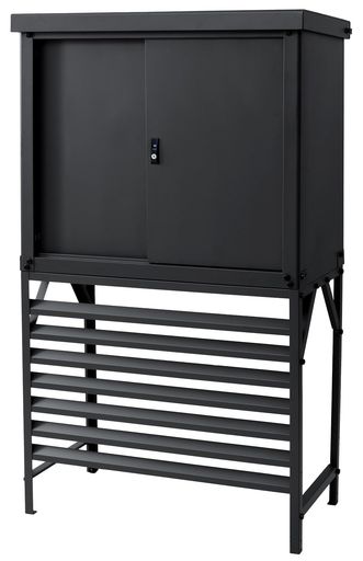 ガーデンマスター(Gardenmaster) 物置 屋外 収納庫 室外機カバー セット 幅93x奥行50x高さ164cm 鍵付き スチール 転倒防止設計 可動棚板付属 室外機ラック エアコンラック TSC-98BK+HSSB-098 ブラック|fleurette