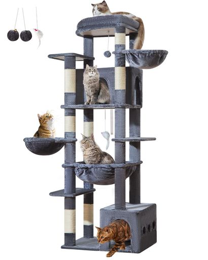 Taoqimiao 高さ182cm キャットタワー 大型猫用 据え置き式 猫タワー 多頭飼い対応 省スペース 転倒防止付き 運動不足解消 安定感 超大きめプラットフォーム キャットハウス2基 天然麻紐 爪と&hellip;｜fleurette