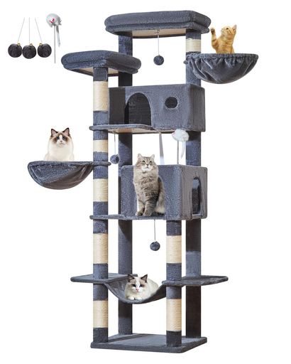 Taoqimiao キャットタワー 高さ 193cm 大型猫・多頭飼い対応 据え置き式 猫タワー 省スペース 天然サイザル麻爪とぎ柱 2 つの猫ハウス ハンモック付き 転倒防止付き 運動不足解消 安定頑丈 室&hellip;｜fleurette