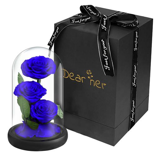 LuckystarBeautyandTheBeastRose本物のバラで手作り保存花、枯れない花、永遠の花、3輪、ガラスギフトボックス入りプリザーブドフラワー、母の日、記念日プレゼント、結婚式、バレンタイン、…