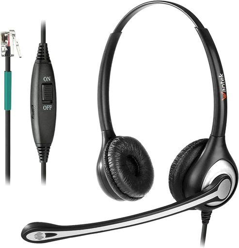 Wantekヘッドセット電話機用両耳ノイズキャンセリングマイク付き固定電話用ヘッドホンオフィスRJ9電話機用ヘッドフォンAvayaPLTNPolycomZultysGigasetNECMitelAlcatel対応明瞭な通話