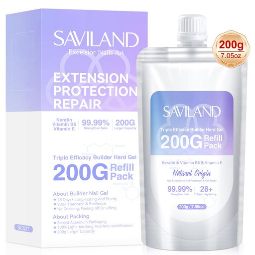 SAVILANDクリアビルダーネイルジェル-200G詰め替えパックトリプル効果ハードジェル密封されたアルミニウムパッケージ付きエクステンションジェルスタータープロDIY自宅サロン用