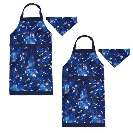 COLORFULCANDYSTYLE子どもエプロン(130~160cm)未来の惑星探査と宇宙船2枚セット男の子かっこいい子供用子供こどもエプロン三角巾セットゴムキッズエプロンおしゃれ幼児小学生かわいい小学校
