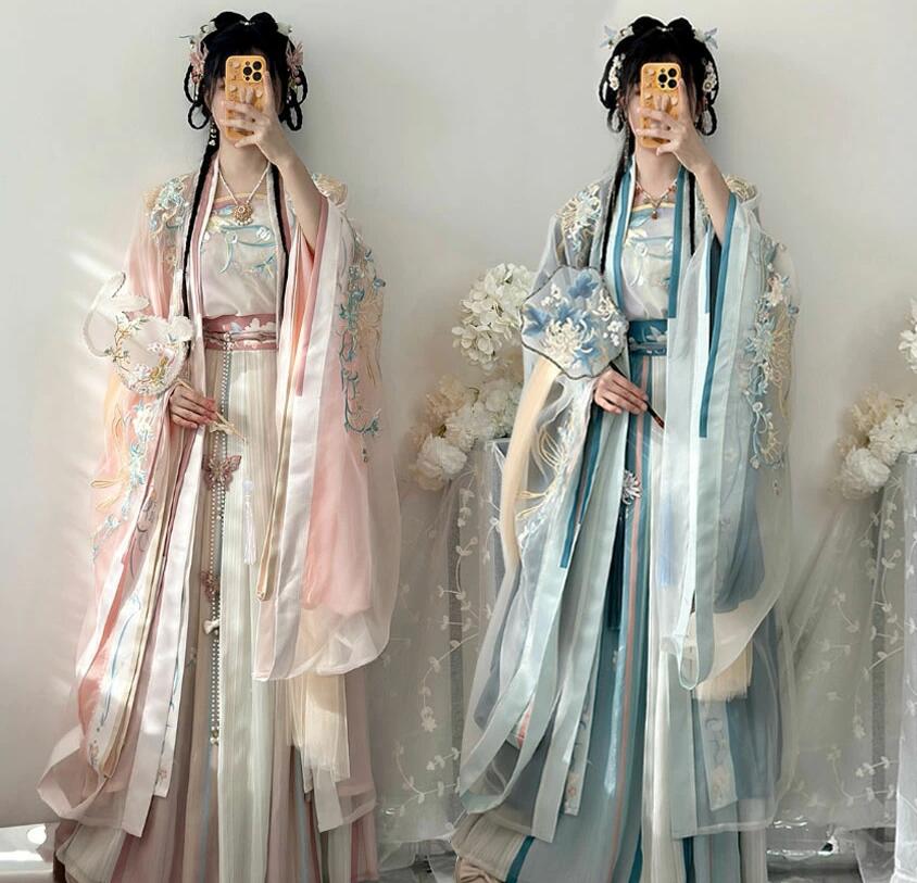 ハロウイン衣装 中華コスプレ衣装 華やか5点セット コスチューム 羽織 レディース 中国古代服装 宮廷風漢服 チャイナ服 お姫様 貴妃コスチューム 華流 ハロウィン 衣装 振袖 羽織 ストール付き 蝶 花 刺繍 宋朝 古典時代劇 仮装 変装