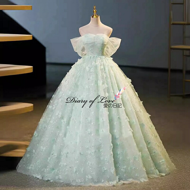 カラードレス ウェディングドレス 二次会ドレス Aラインドレス プリンセスライン 結婚式 演奏会 披露宴 ファスナー エレガント ナチュラル オフショルダー 立体的な蝶々付き ウエディングドレス パーティードレス ウェディング 大きいサイズ|Fleurir bienvenue