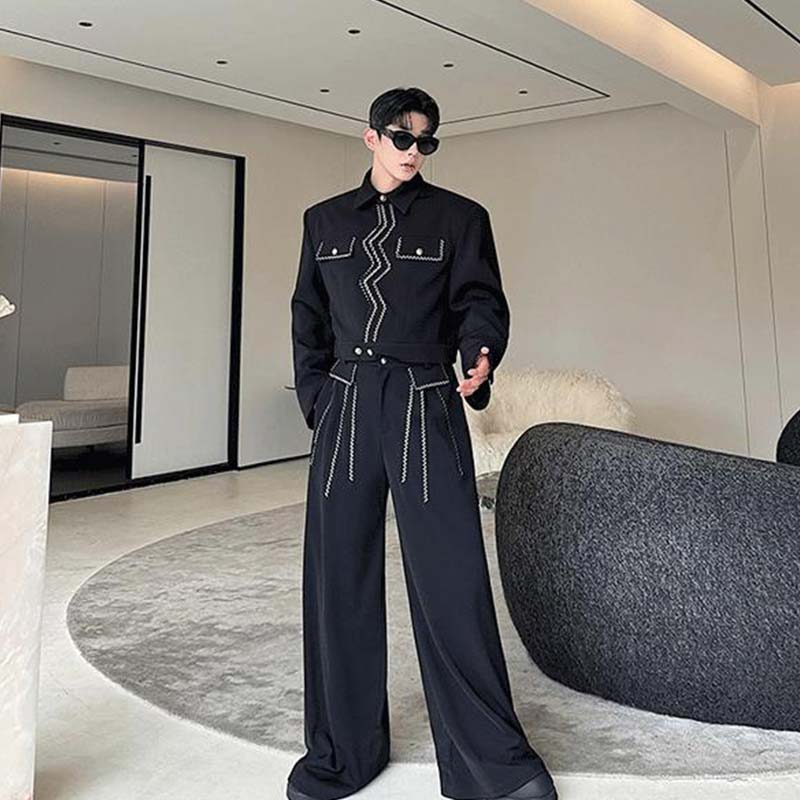 メンズ背広 黒いこと 白いこと 広広としたズボン下 流行り物系 上演 一こま 演奏会 お祝い背広 心地好い背広 セットアップ 長袖 2点書き割り 遊撃手丈 上衣 ズボン下背広 ゆったり 体型取りまかなう 春 秋 韓国風 流行り物 背広 メンズ 貨物輸送無料 M L XL