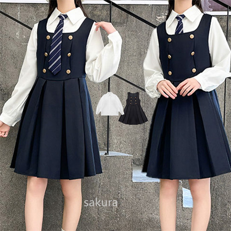 卒園式 女の子 ワンピース 入学式 ワンピース シャツ 長袖 セットアップ 2点セット 女の子 キッズ ジュニア 子ども服 小学生 高校生 七五三 女の子 フォーマル プリーツジャンパースカート 140 150 160 170 175cm