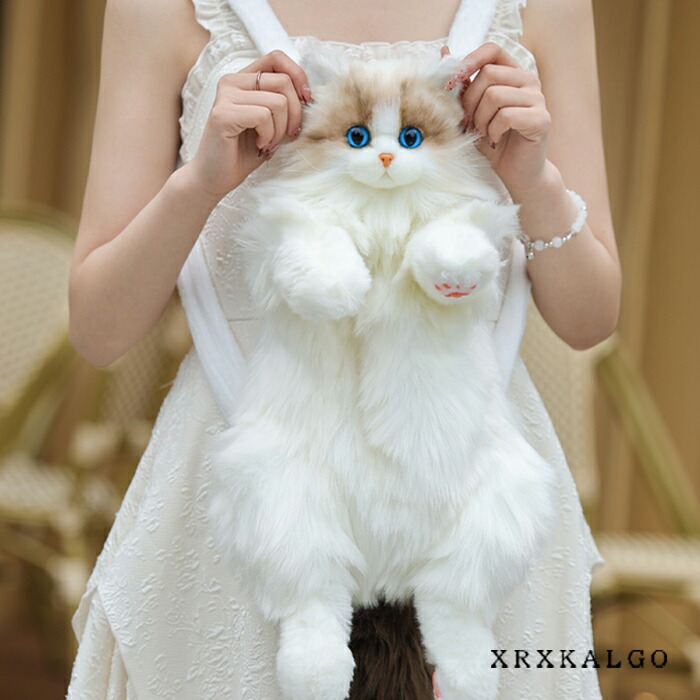 ぬいぐるみバックパック ショルダーバッグ ねこ 3WAY ネコ 猫 リュック おしゃれ かわいい アニマル 子供 レディース リュックサック 猫ぬいぐるみ リアル 本物そっくり やさしい手触り 可愛く癒しネコ フワフワ もこもこ ふわふわ｜Fleurir bienvenue