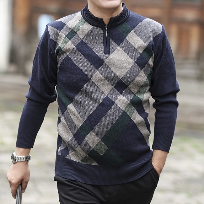 楽天市場 セーター ニット 長袖 チャック 40代 50代 60代 ゴルフウェア ゴルフセーター メンズ セーター ニット トップス ジップアップ チェック 秋 夏 勤労感謝の日 Fleuruneffe