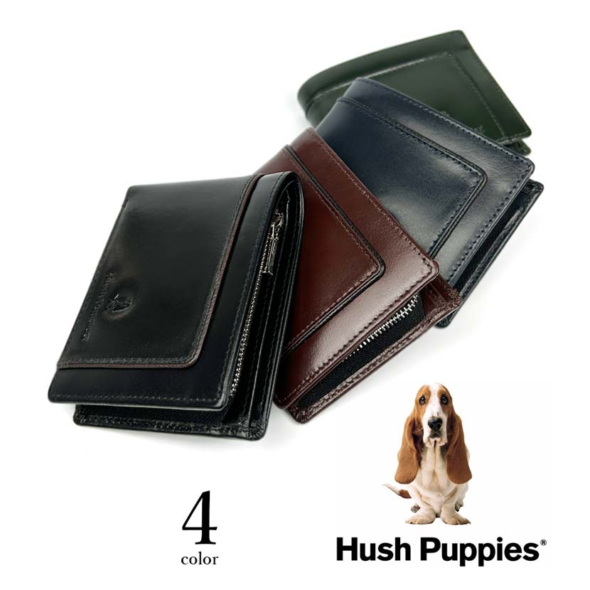Hush Puppies(ハッシュパピー)コンパクト 二つ折り 財布 ショートウォレット L字ファスナー コインケース アニリン染め 牛革 本革(メンズ)hp-aa008