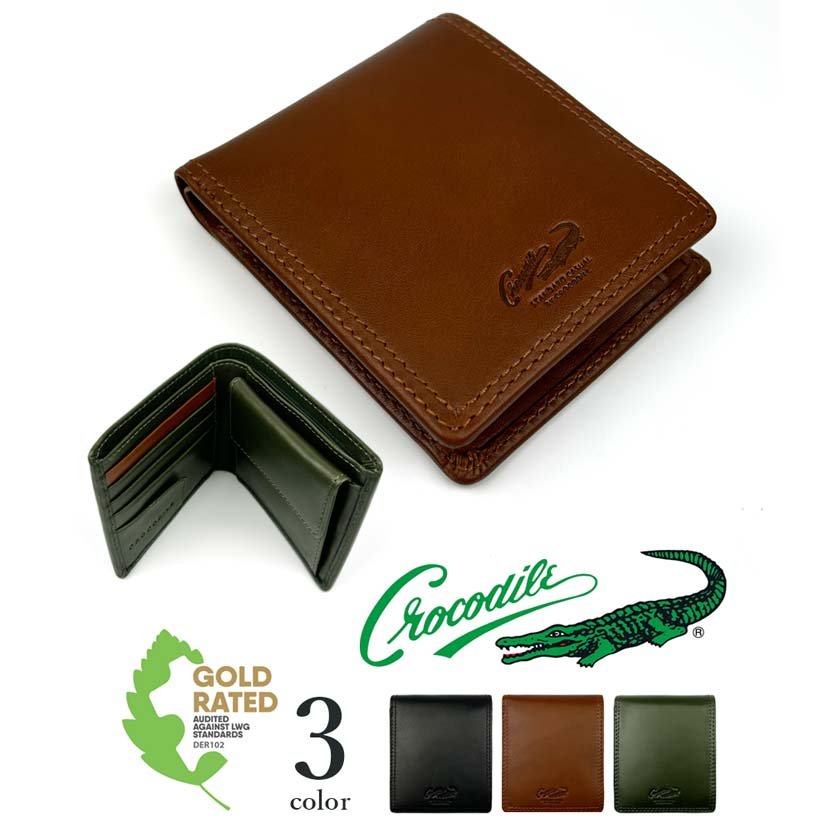 CROCODILE(クロコダイル)二つ折り 財布 ショートウォレット コンパクト LWG 認証 オーガニックレザー カウレザー 牛革 本革(メンズ)6cm082