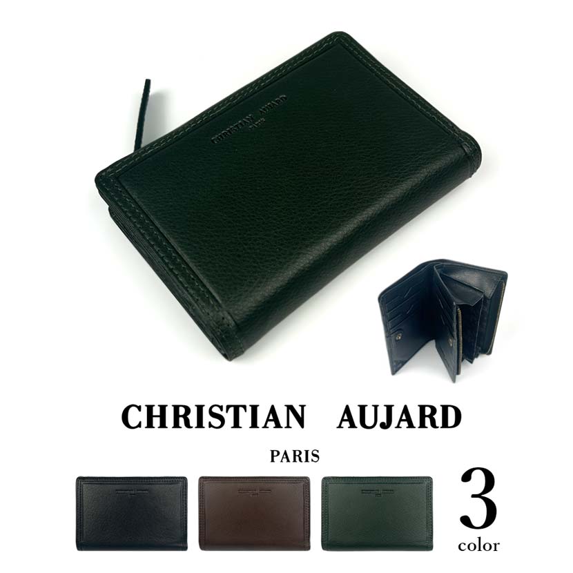 christian aujard(クリスチャンオジャール)二つ折り 財布 ミドルウォレット ダブルステッチ ロゴ型押し レザー 牛革 本革(メンズ レディース)ca0003｜エフライフ