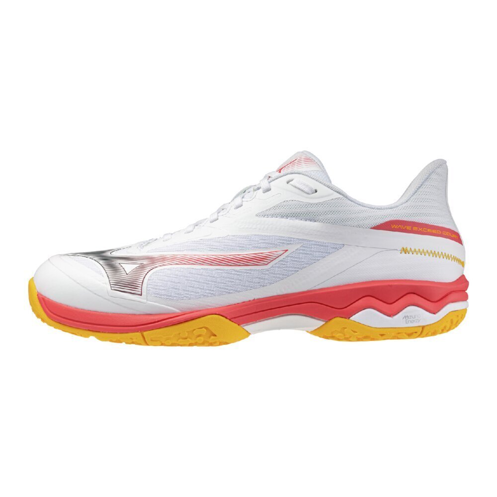 【オムニ・クレーコート】【ミズノ MIZUNO テニスシューズ】ウエーブエクシード コート ワイド OC / WAVE EXCEED COURT WIDE OC (61GB251860 ホワイト×コーラル×シトラス) [ユニセックス] (ワイドモデル)画像