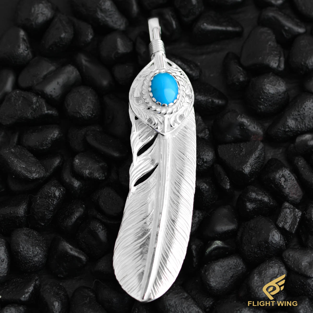 【 LA KEY 】【正規代理店】SV Arabesque Heart SV Feather XL Size with SV Rope TQ Right / 上銀銀縄TQ唐草ハート付き特大フェザー(右)【新品】｜FLIGHT WING 店