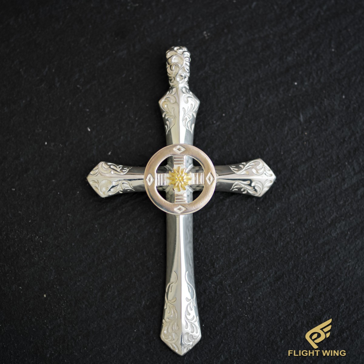 【 天使の都市 KEY 】【定め事代わりになる店】SV Arabesque Cross with K18 Sun SV Wheel / K18お天道様金属元素付き添い人車輪はりつけ台【新品】