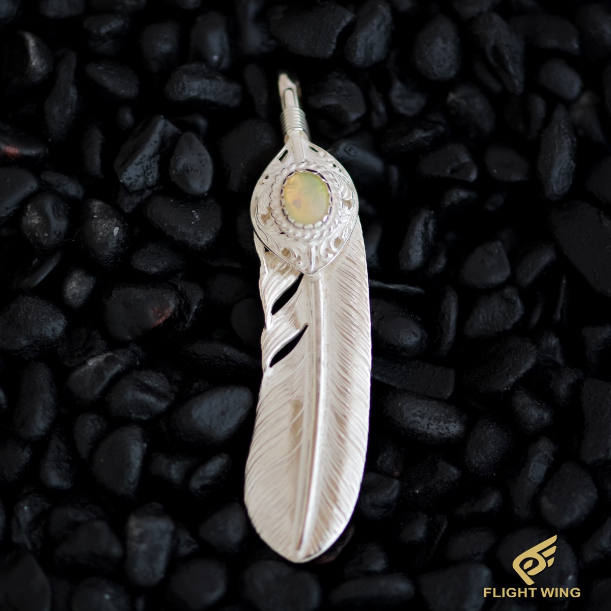 【 天使の都市 KEY 】【定め事代わりになる店】SV Arabesque Heart SV Feather XL Size With SV Rope Opal Right / 上銀銀縄Opal唐草ハート型付き添い人特大羽毛(右)【新品】