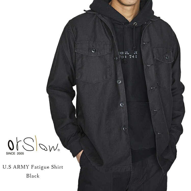 orSlow オアスロウ 03-8045-61 U.S Army Fatigue Shirt USアーミー ファティーグシャツ Black ブラック ミリタリーシャツ コットン バックサテン 日本製 メンズ 〔FL〕 20,187円