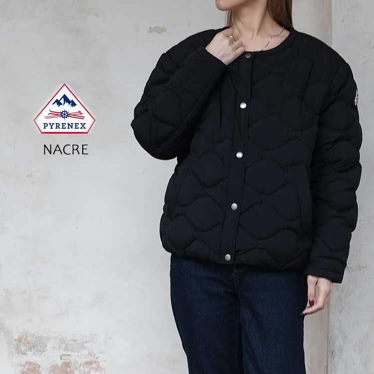 ピレネックス Pyrenex ダウンジャケット ナクル NACRE レディース HWY012 ダウン ジャケット ノーカラー 軽量 ショート丈 フレンチダックダウン ブラック 36 38 40｜FLISCO