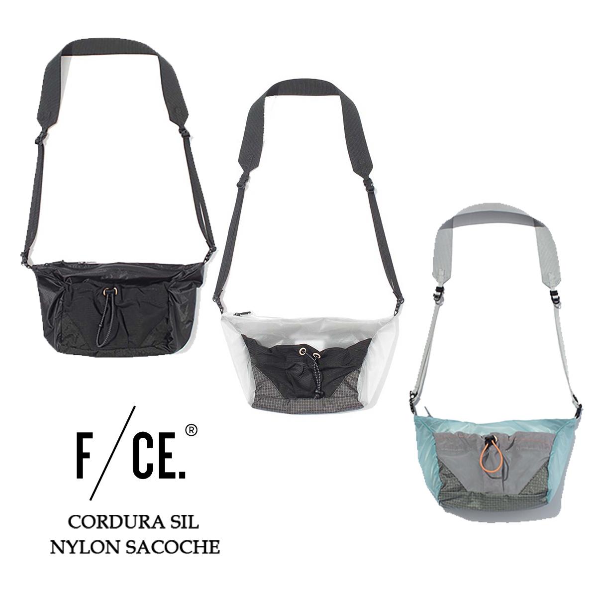 エフシーイー F/CE. ショルダーバッグ コーデュラシル ナイロン サコッシュ メンズ レディース FCR34251B0001 軽量 CORDURA SIL NYLON SACOCHE ホワイト ブラック グリーン｜FLISCO 8,833円