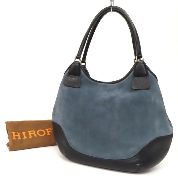 【美品】HIROFU ヒロフ トートバッグ ショルダーバッグ スエード×レザー 青×紺 ブルー ネイビー イタリア製 レディース