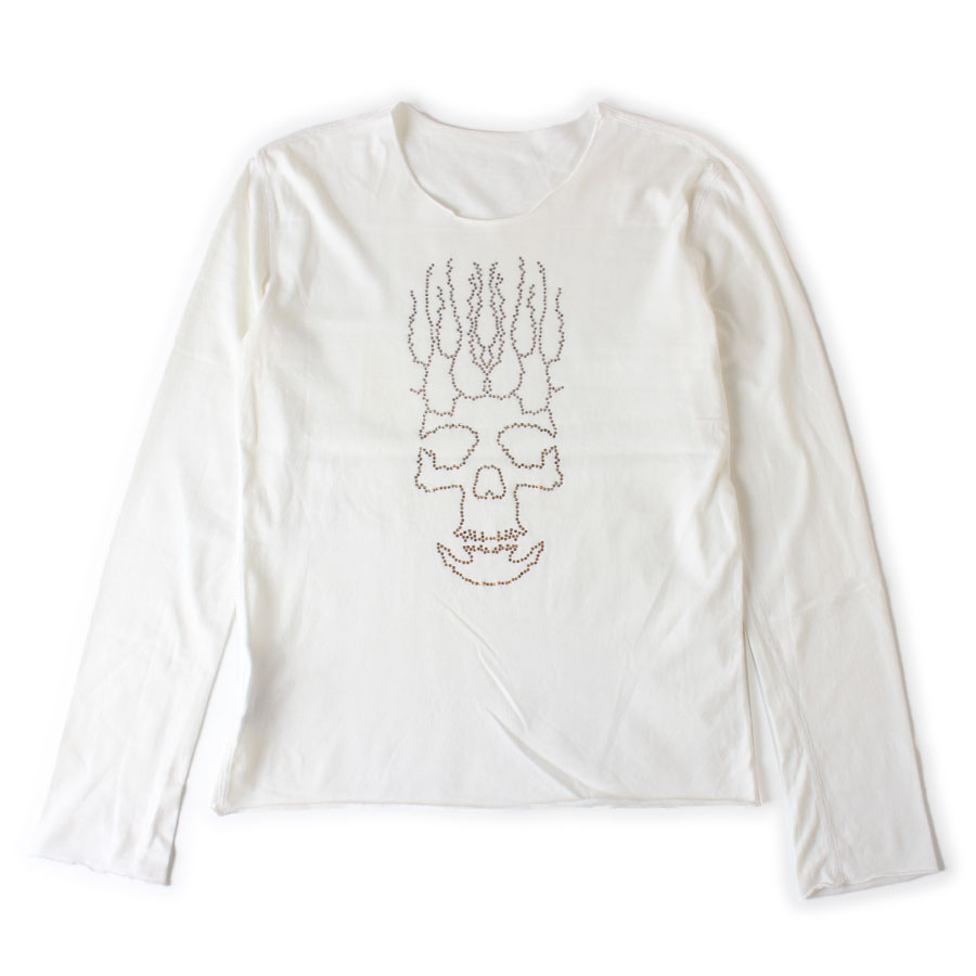 lucien pellat-finet ルシアンぺラフィネ 長袖 カットソー Tシャツ スカル スタッズ スワロフスキー オフホワイト 白 S コットン イタリア製