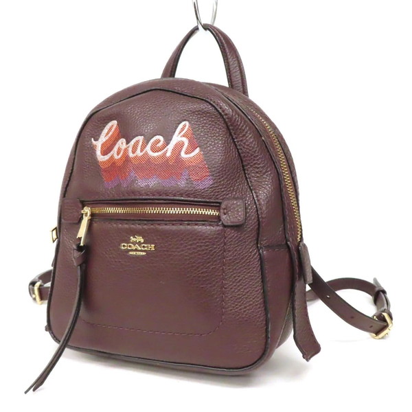 【極美品】COACH コーチ職 アンディネオンスクリプト ミニ 背嚢 うしろ側容器に並べる シボ革 なめし革 ロゴタイプ デイバッグ 茶 うす暗い赤銅色