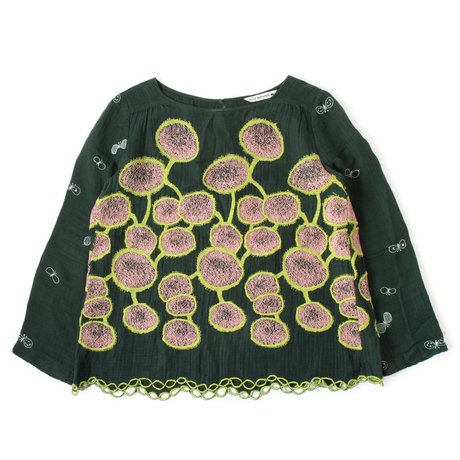mina perhonen ミナペルホネン 刺繍 長袖 カットソー ブラウス ガーゼエンブロイダリーブラウス 36 グリーン 緑 日本製