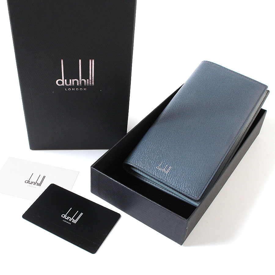 【極美品】dunhill ダンヒル CADOGAN カドガン 10cc コートウォレット シボ革 レザー 二つ折り 長財布 ロングウォレット ブルーグレー系|FLORA CLOSET