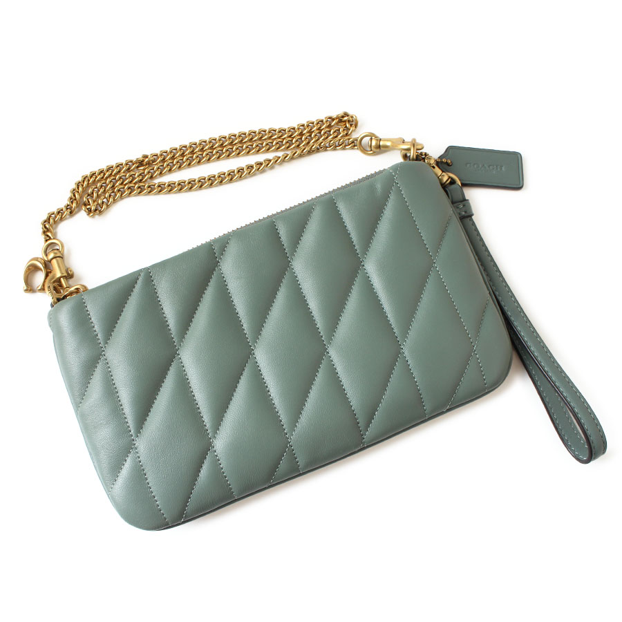 【美品】COACH コーチ職 本革 なめし革 御徒面子 ピロー キルティング 肩部 車寄せ 青色緑であること 青緑